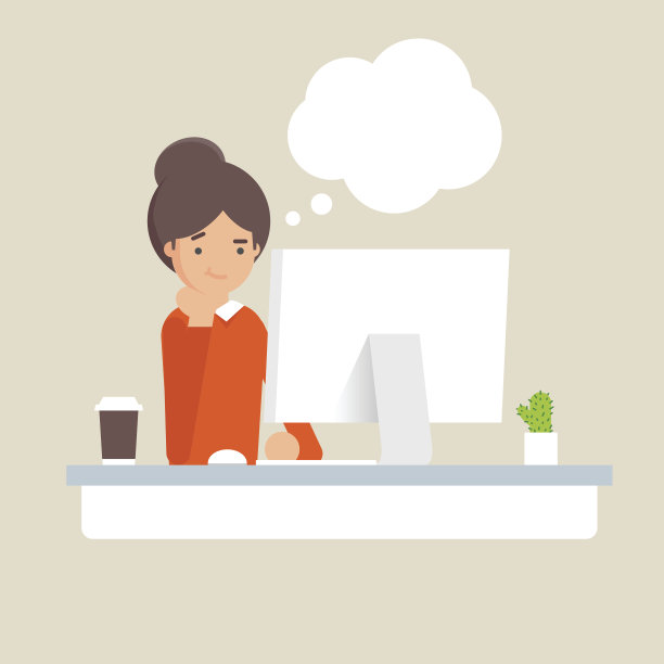 矢量插图的女商人思考与空的思想泡泡图片下载