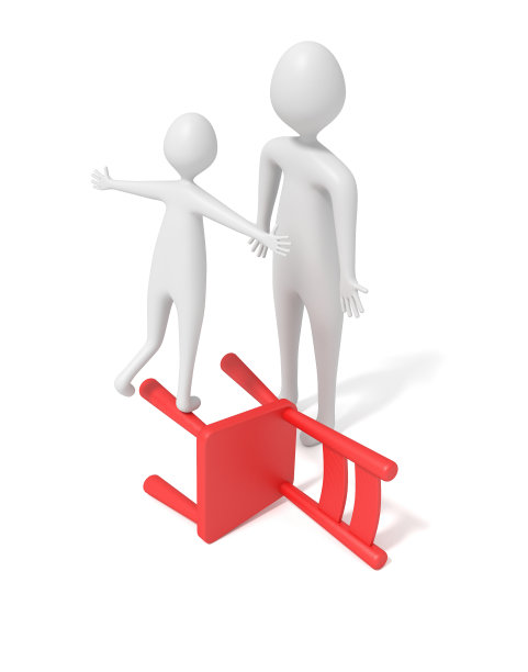 3d儿童平衡在红色木制椅子上，3d插图图片下载