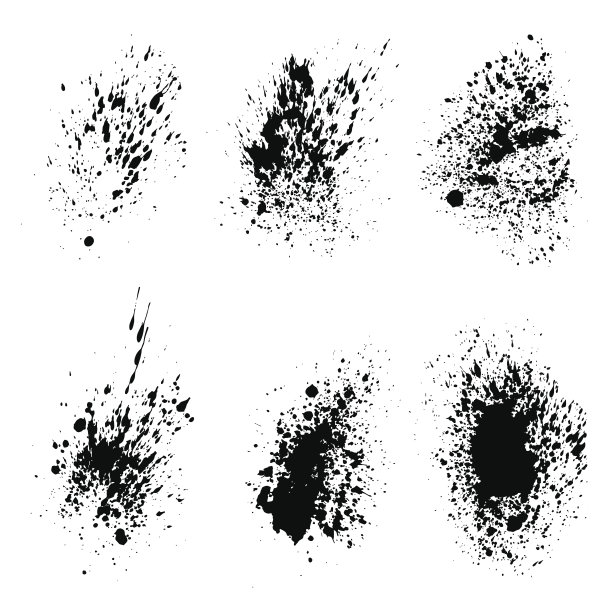 一套黑色墨水飞溅在白色的背景。枯燥乏味的元素图片下载