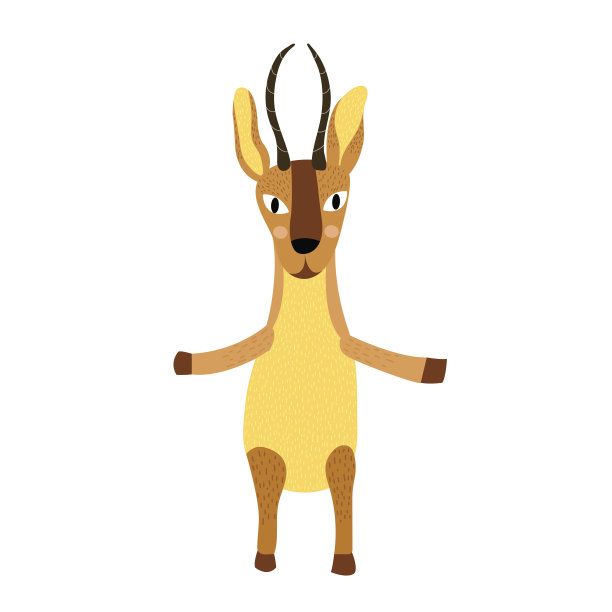 非洲动物羚羊两腿站立的卡通人物。图片下载