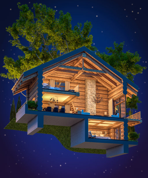 木屋的3d渲染部分图片下载