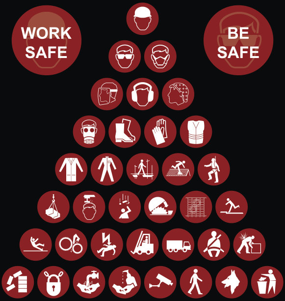 红色金字塔健康和安全图标集合图片下载