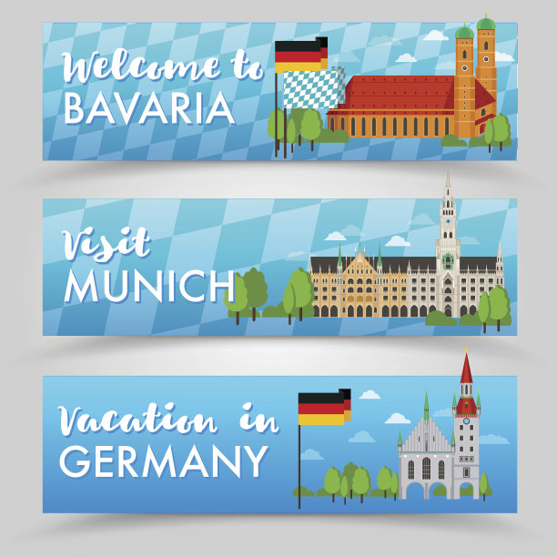 欢迎来到慕尼黑，巴伐利亚，德国，欧洲矢量旗帜设置图片下载