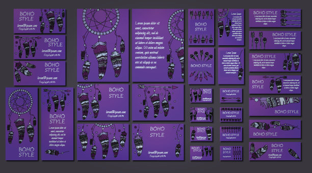 有弓箭，捕梦网，羽毛的种族飞行物。波西米亚设计手册模板。图片下载