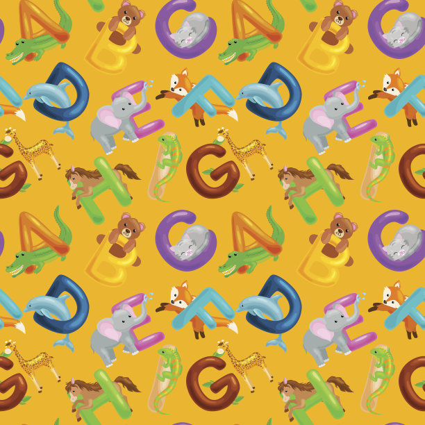 无缝模式的动物字母表为孩子们提供ABC学前教育。图片下载