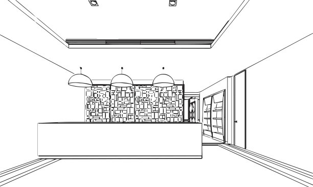 室内轮廓草图透视的一个空间办公室图片下载