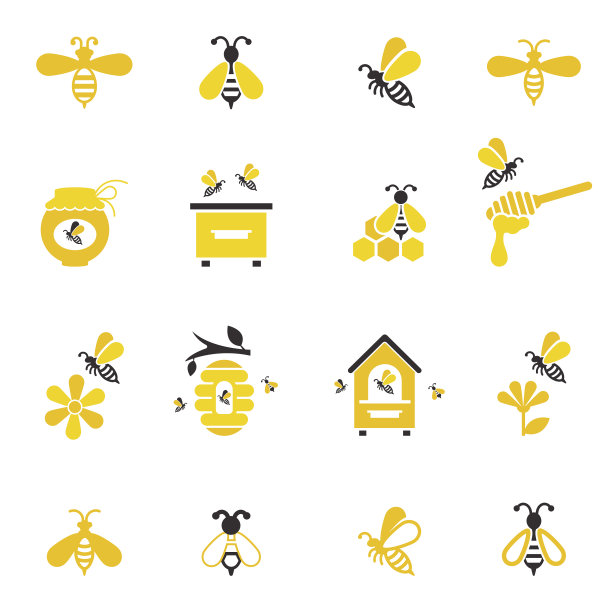 蜜蜂和蜂蜜图标集。素材图片