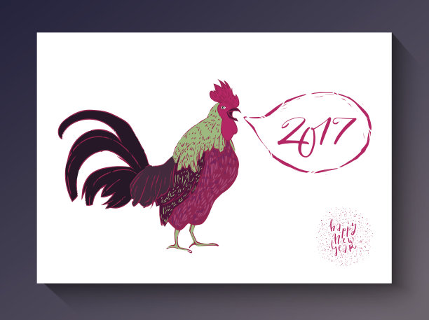 公鸡明信片新年快乐图片下载