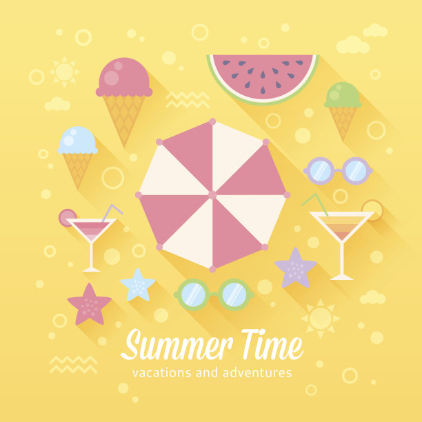 夏季扁平卡与度假图标图片下载