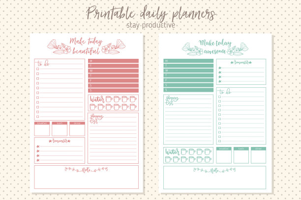 干净风格的日常计划矢量模板。文具设计图片下载