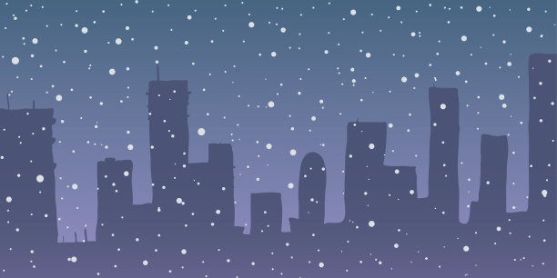 雪花落在摩天大楼的背景上。图片下载