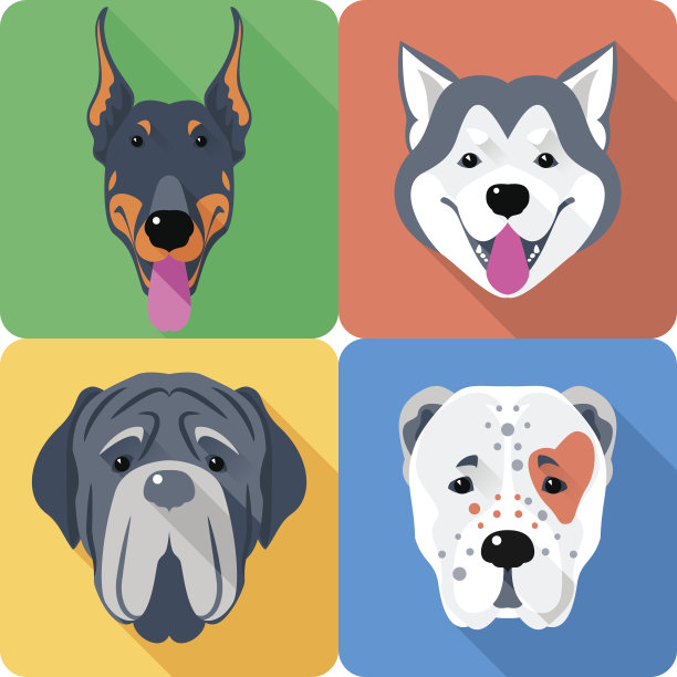 设置9个狗头图标平面设计图片下载