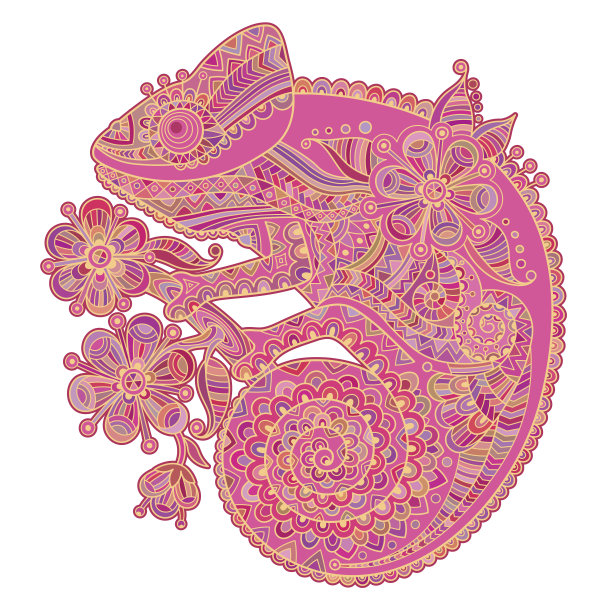 矢量插图与变色龙和美丽的图案在阴影图片下载