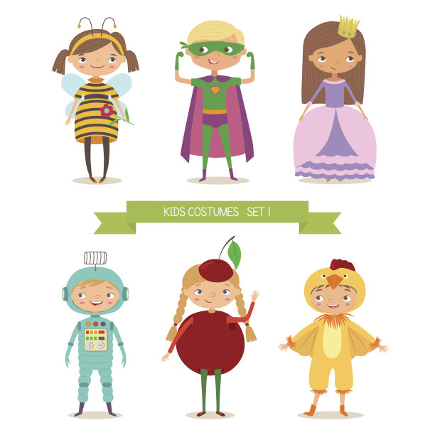 Сute穿着不同服装的孩子们图片下载
