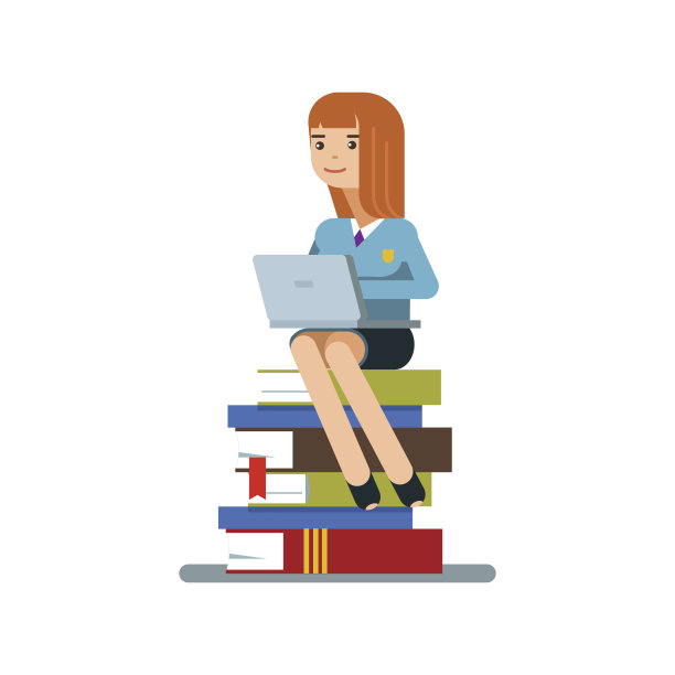 年轻女子独自坐在书本上图片下载