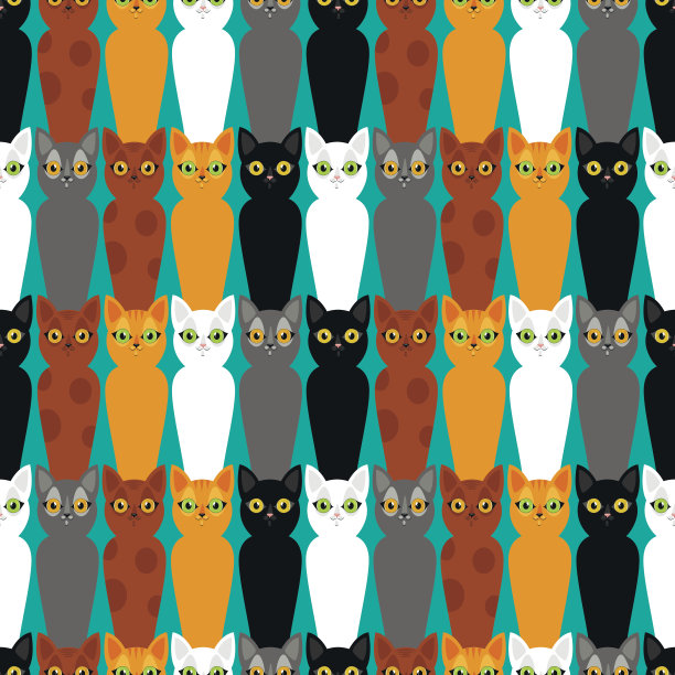 可爱的猫彩色无缝图案背景图片下载