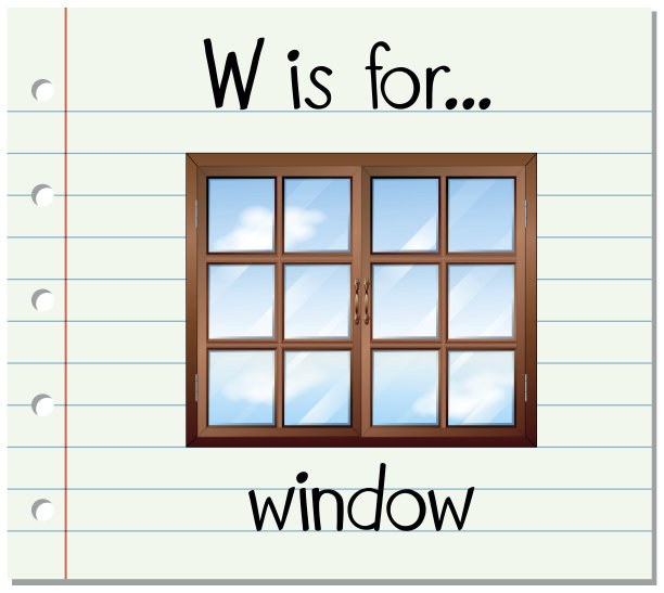识字卡片上的字母W代表窗口图片下载