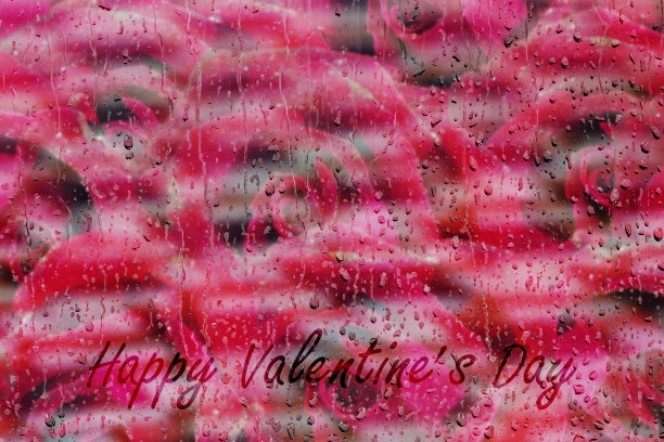 情人节的概念与雨滴的窗户图片下载