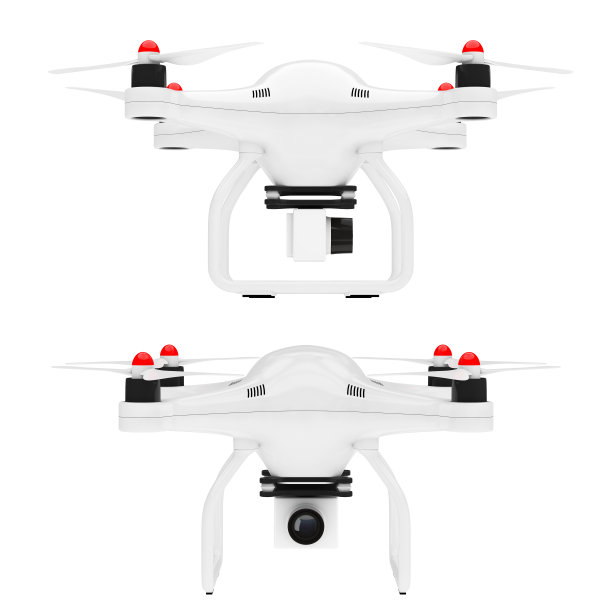 白色四旋翼无人机与照片相机。3d渲染图片下载