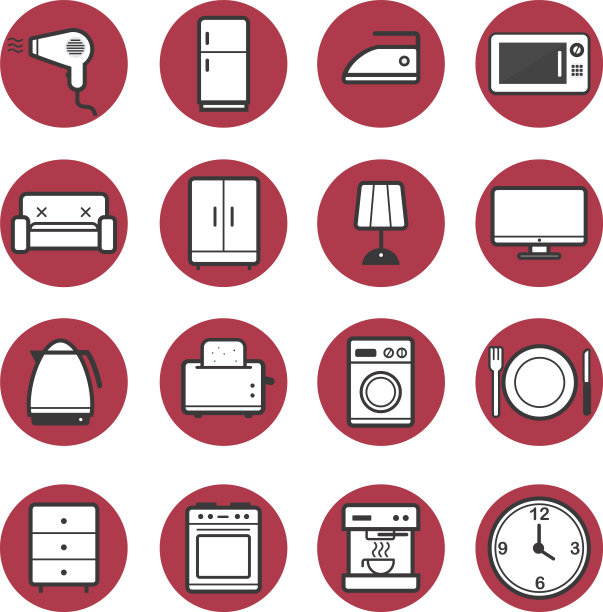 一套家用电器图标-矢量插图图片下载