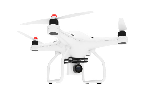 白色四旋翼无人机与照片相机。3d渲染图片下载