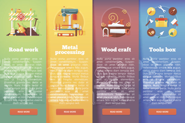 一套建筑和建筑矢量平面横幅。图片下载