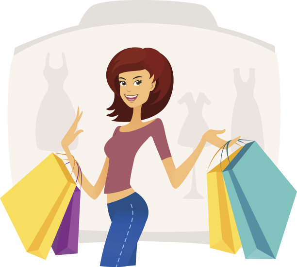 快乐美丽的女人在购物中心购物袋图片下载