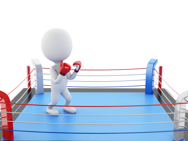 3d白人戴着红色拳击手套在拳击台上。图片下载