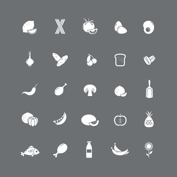 一套白色图标与有用的产品。图片下载