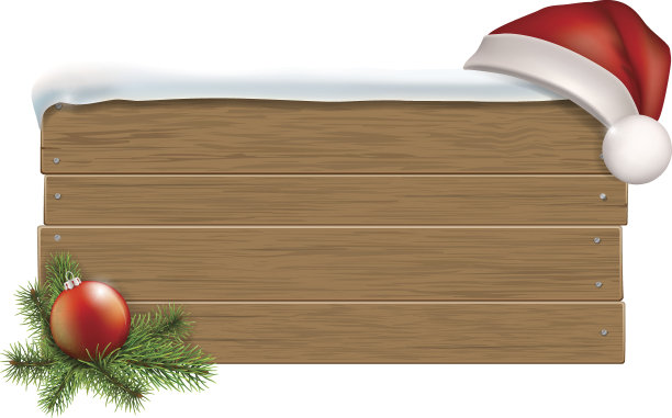 带圣诞老人帽子的木制标志图片下载