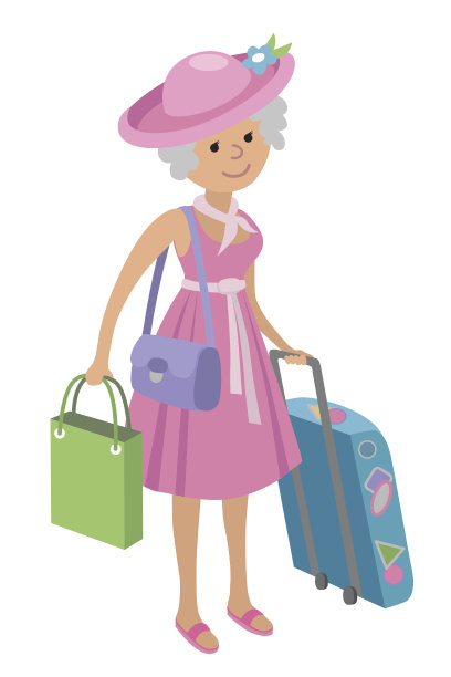 插图老年妇女旅行孤立的白色背景。图片下载