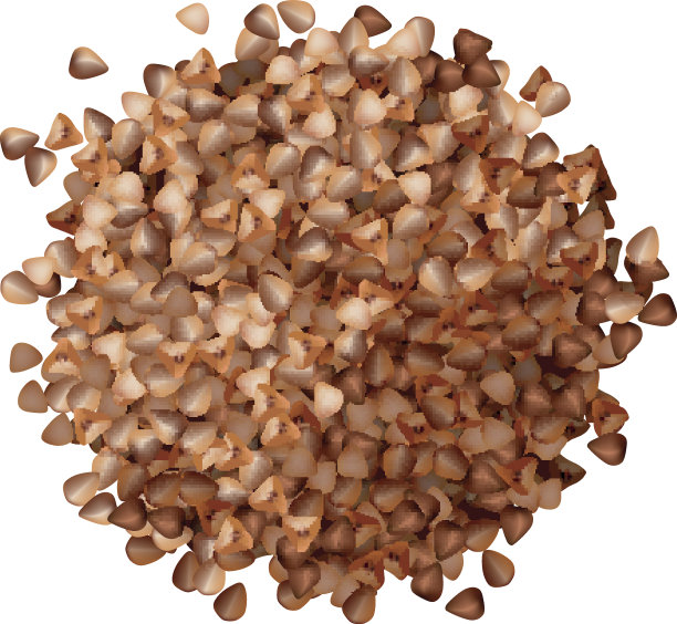 荞麦groats堆顶视图在白色的背景图片下载