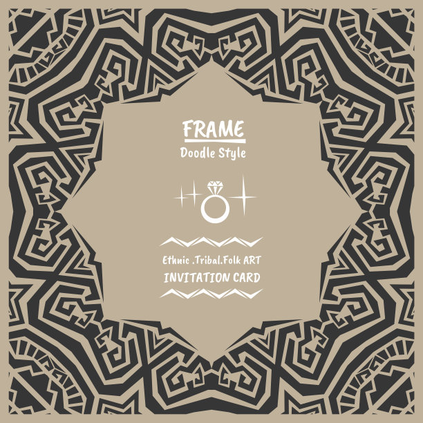 矢量涂鸦部落民族风格框架。波西米亚的请柬图片下载