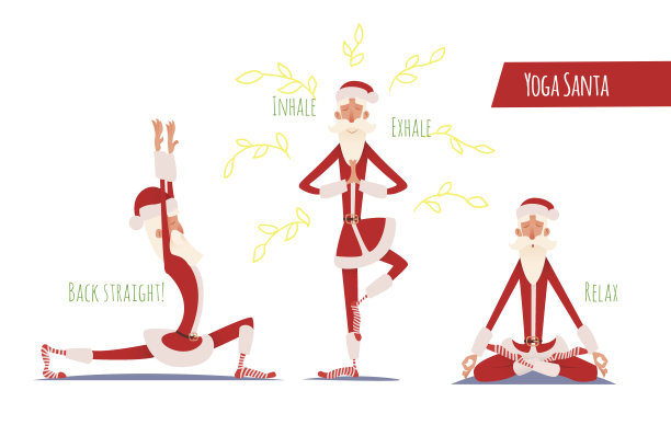 圣诞老人做瑜伽。矢量圣诞插图。3姿势。图片下载