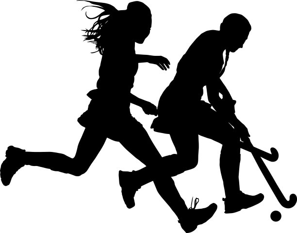 女子曲棍球运动员争夺所有权的剪影图片下载