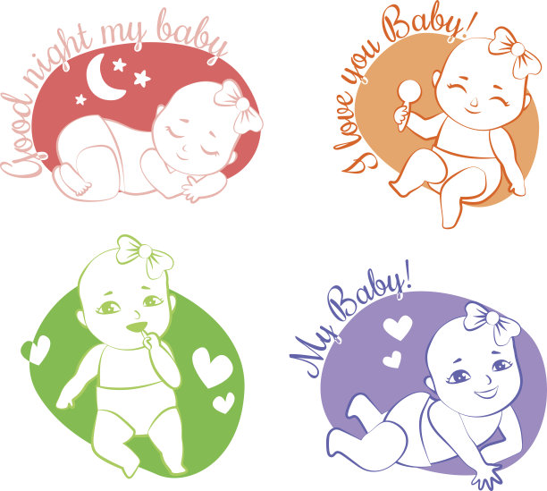 一套向量插图与可爱的小婴儿。图片下载
