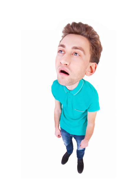 一个无聊的大头卡通人的俯视图。图片下载