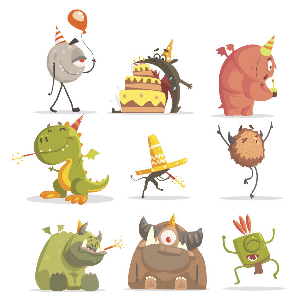 怪物在生日派对在有趣的情况下。图片下载