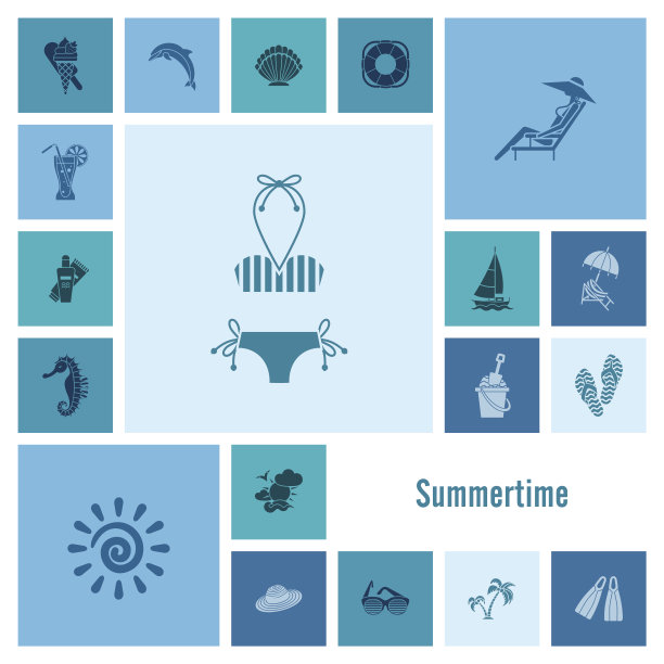 夏季和海滩简单的平面图标图片下载