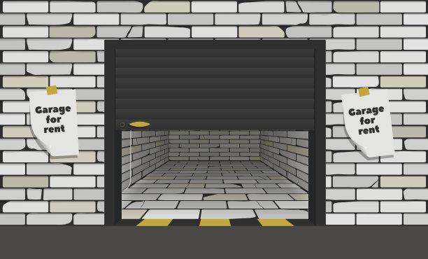 砖砌车库，带有开放式组合式大门图片下载