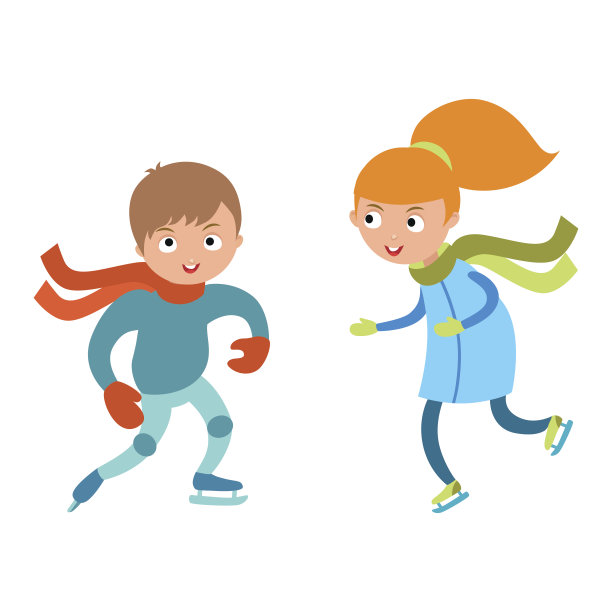 漂亮活泼的小女孩和男孩的保暖服在户外滑冰素材图片