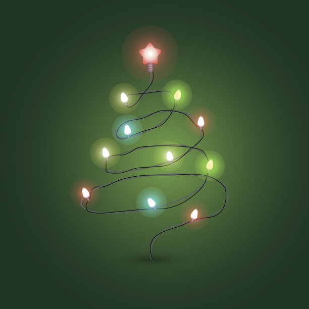 圣诞树与照明花环矢量插图。圣诞花环。图片下载