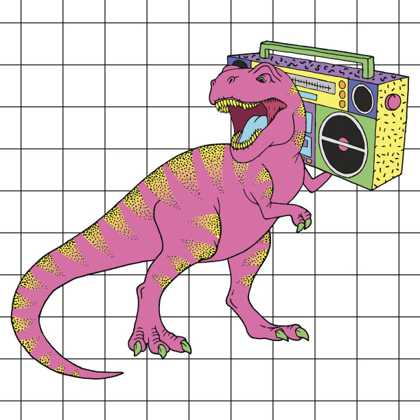 80年代复古风格的雷克斯暴龙。矢量图素材图片