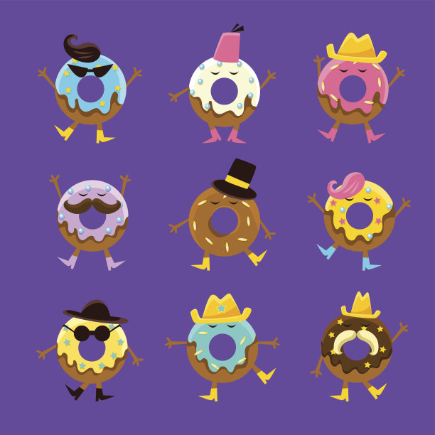人性化的甜甜圈卡通人物与手臂和素材图片