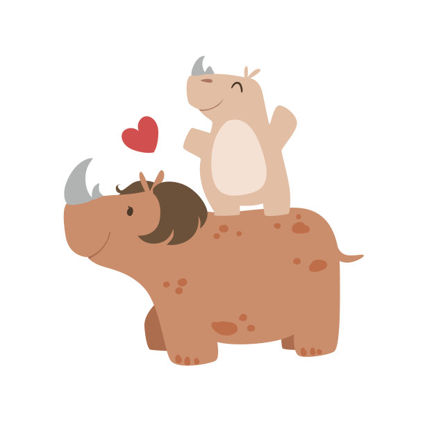 犀牛妈妈和毛的动物父母和它的孩子图片下载