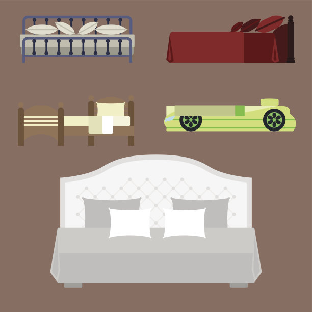 专属睡眠家具设计，带有鸟瞰图的卧室床和室内房间舒适家居放松公寓装饰矢量插图图片下载