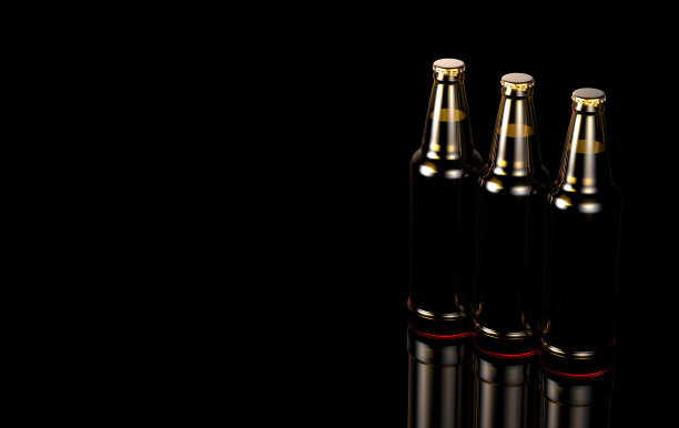 黑色背景上的啤酒瓶。3 d演示。图片下载