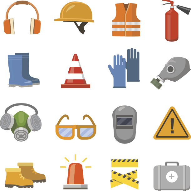 安全工作平面图标设置。矢量图图片下载