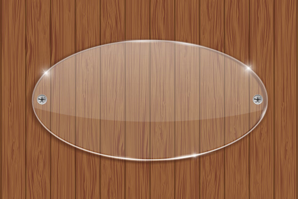 木质背景上的透明玻璃板图片下载