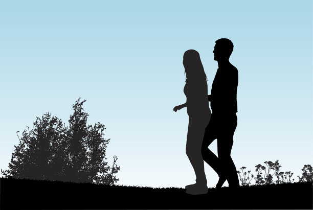 一对散步的年轻夫妇。图片下载
